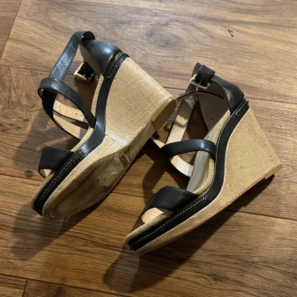 Louise et Cie Black & Natural Straw Trim Strappy Heels
